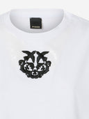 Pinko Cropped T Shirt With Love Birds Embroidery