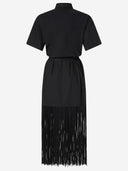 Pinko Cotton Shirt Dress With Fringe And Metallic Details