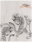 Just Cavalli Cotton Shirt With Tiger Print And Logo