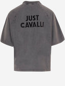 Just Cavalli Cotton T Shirt With Flame Embroidery And Back Logo