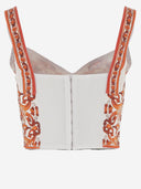 Dolce & Gabbana Stretch Silk Blend Bustier Top With Majolica Print
