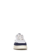 Autry Autry Medagliato Basso Maschile`s Sneakers In Pelle Bianca E Camoscio Blu Denim