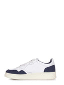 Autry Autry Medagliato Basso Maschile`s Sneakers In Pelle Bianca E Camoscio Blu Denim