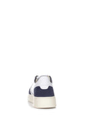 Autry Autry Medagliato Basso Maschile`s Sneakers In Pelle Bianca E Camoscio Blu Denim
