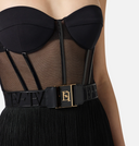Elisabetta Franchi Mini Dress In Tulle And Fringes