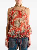 Etro Single Sleeve Silk Top With Floral Motif