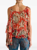 Etro Single Sleeve Silk Top With Floral Motif