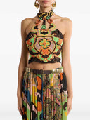 Etro Cotton Crop Top With Crochet Effect Floral Pattern