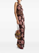 Etro Long Cotton Blend Jacquard Skirt With Fringe And Floral Pattern