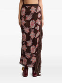 Etro Long Cotton Blend Jacquard Skirt With Fringe And Floral Pattern