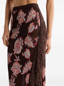 Etro Long Cotton Blend Jacquard Skirt With Fringe And Floral Pattern