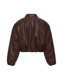 Magda Butrym Cropped Dark Brown Leather Bomber Jacket