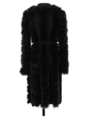 The Attico Knitted Coat With Belt And Feather Effect Trim