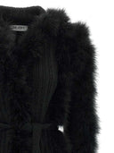 The Attico Knitted Coat With Belt And Feather Effect Trim