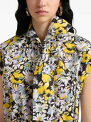 Marni Black Poplin Sleeveless Blouse With Pop Floral Print