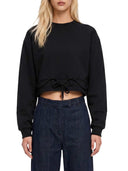 Dries Van Noten Black Drawstring Crew Neck Cropped Sweatshirt