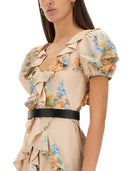 Alexander Mc Queen Floral Print Ruched Silk Dress
