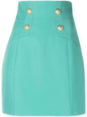 Balmain Button Embossed Wool Mini Skirt