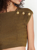Balmain Button Embossed Knit Cropped Top