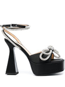 Mach & Mach Double Bow Square Toe Satin Platform Sandals