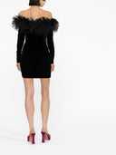 Alessandra Rich Feather Detail Velvet Short Dress