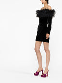Alessandra Rich Feather Detail Velvet Short Dress