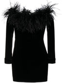 Alessandra Rich Feather Detail Velvet Short Dress