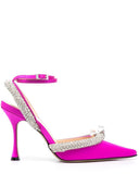 Mach & Mach Crystal Embellished Satin Slingback Pumps