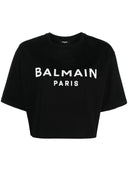 Balmain Logo Cropped Cotton T Shirt
