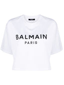 Balmain Logo Cropped Cotton T Shirt