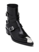 Alexander Mc Queen Buckled Leather Ankle Boots