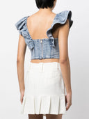 Ganni Organic Cotton Denim Ruffled Top