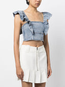 Ganni Organic Cotton Denim Ruffled Top