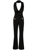 Balmain Cowl Neck Crepe Flare Jumpsuit