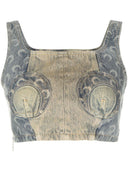 Marine Serre Denim Cropped Bustier
