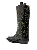 Ganni Embroidered Leather Western Boots