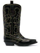 Ganni Embroidered Leather Western Boots
