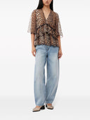 Ganni Leopard Print V Necked Blouse