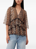 Ganni Leopard Print V Necked Blouse