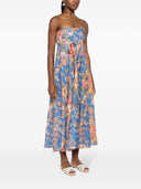 Zimmermann Floral Stampa Linen Bandeau Midi Abito