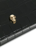 Alexander Mc Queen Skull Embossed Croc Leather Wallet On Chain