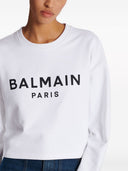 Balmain Logo Organic Cotton Cropped Sweatshirt