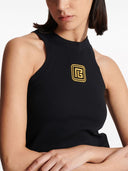 Balmain Embroidered Logo Cotton Blend Top