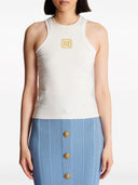 Balmain ricamato logo cotone blend top