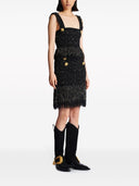 Balmain Buttoned Fringed Tweed Short Skirt
