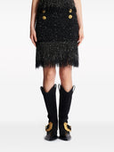Balmain Buttoned Fringed Tweed Short Skirt
