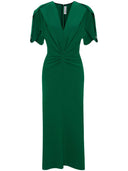 Victoria Beckham Gathered V Neck Midi Dress