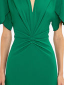 Victoria Beckham Gathered V Neck Midi Dress