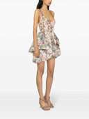 Zimmermann Floral Stampa in lino e miscela di seta Mini abito drappeggiato