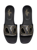 Valentino Garavani V Logo Cut Out Leather Sandals